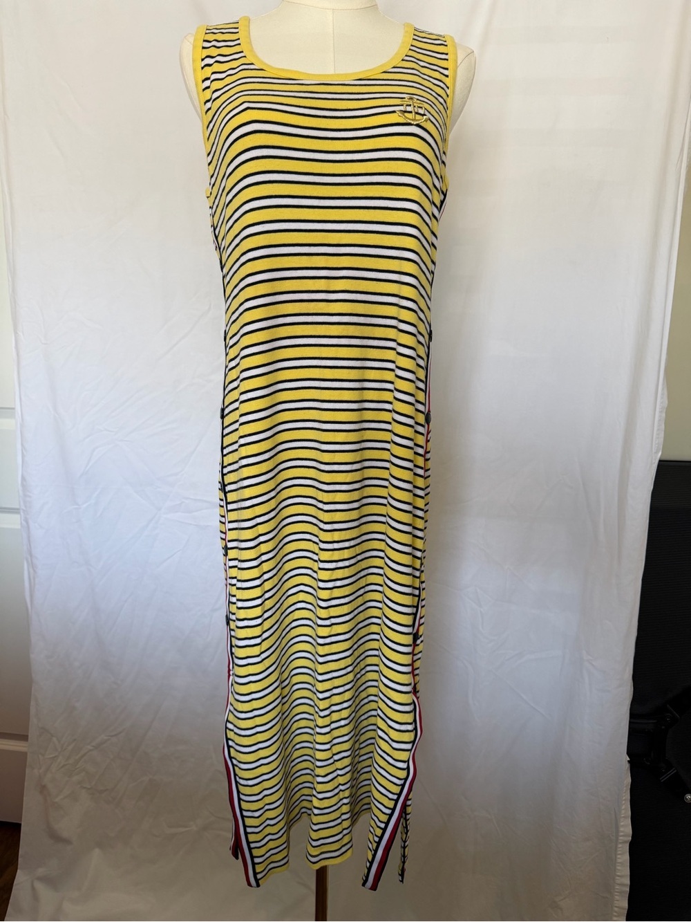 Tommy Hilfiger Yellow Knit Striped Sleeveless Maxi Dress
